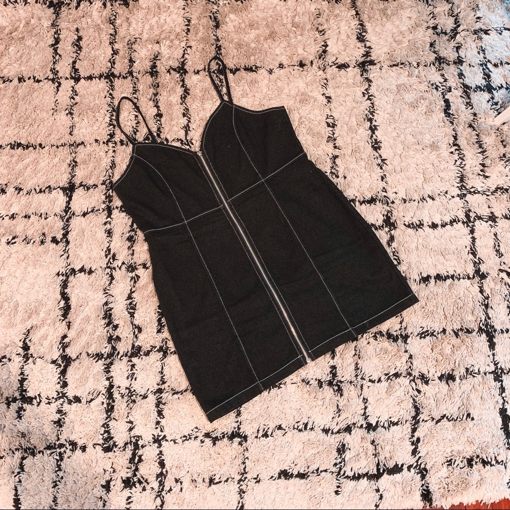 Black Denim Zip-Up Mini Dress